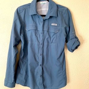 Columbia Button-Down Sun Shirt Medium Blue